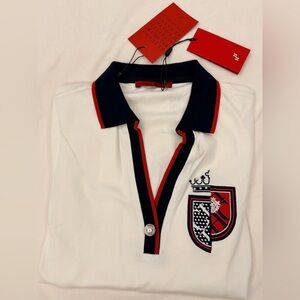 Carolina Herrera White and Black Blouse with Red Accents